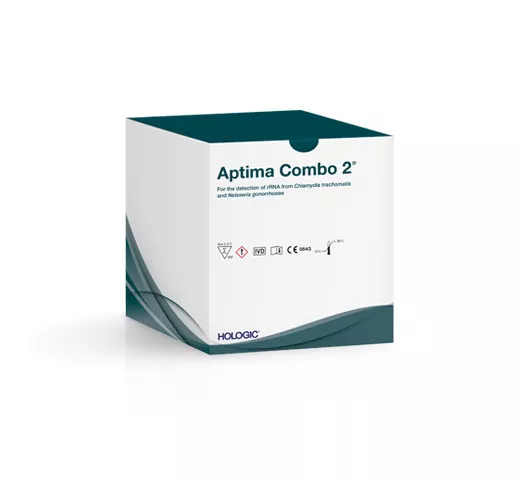 Scatola del test Aptima Combo 2® per CT/NG su sfondo bianco