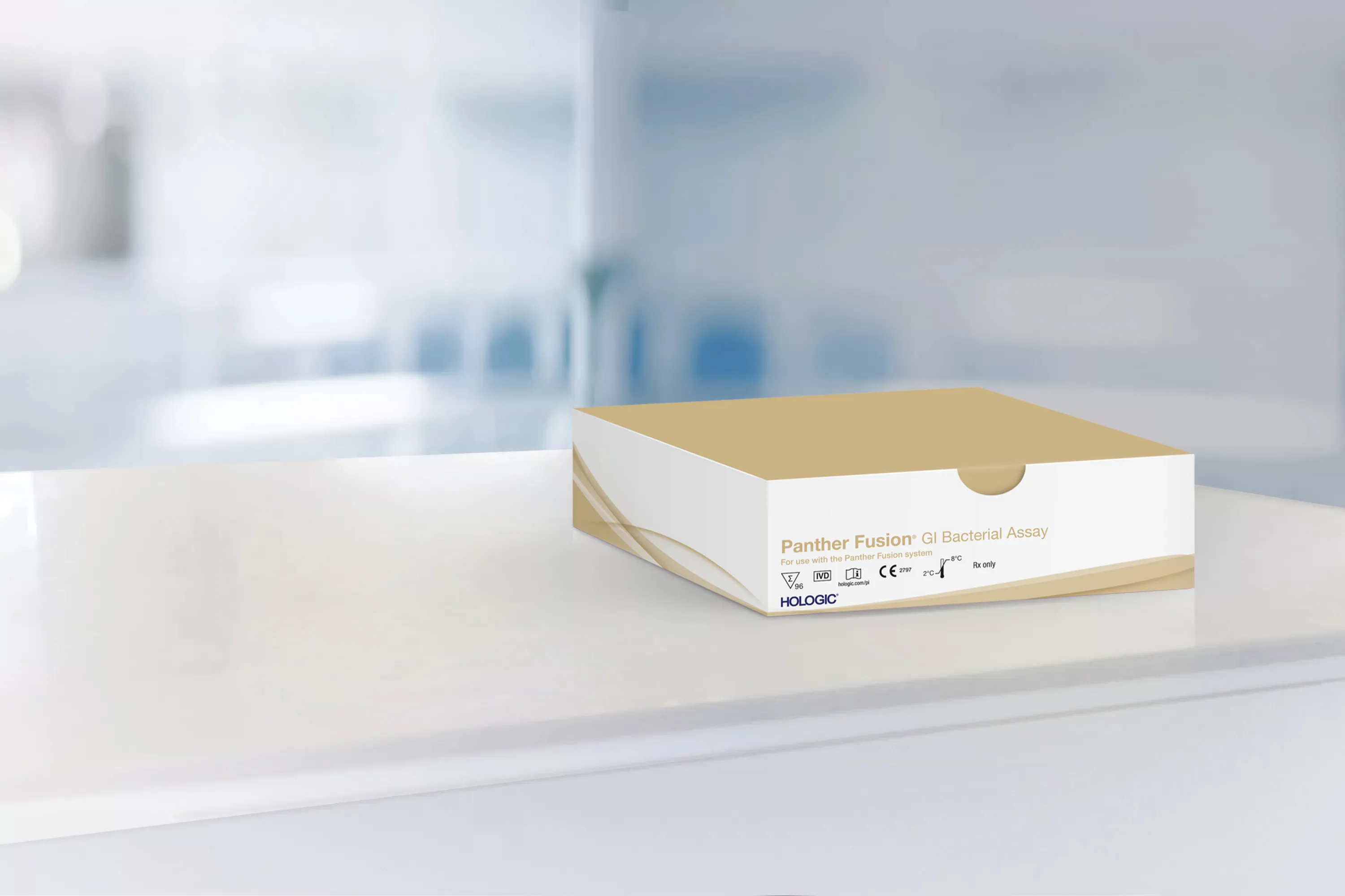 Scatola del test su un banco in laboratorio.