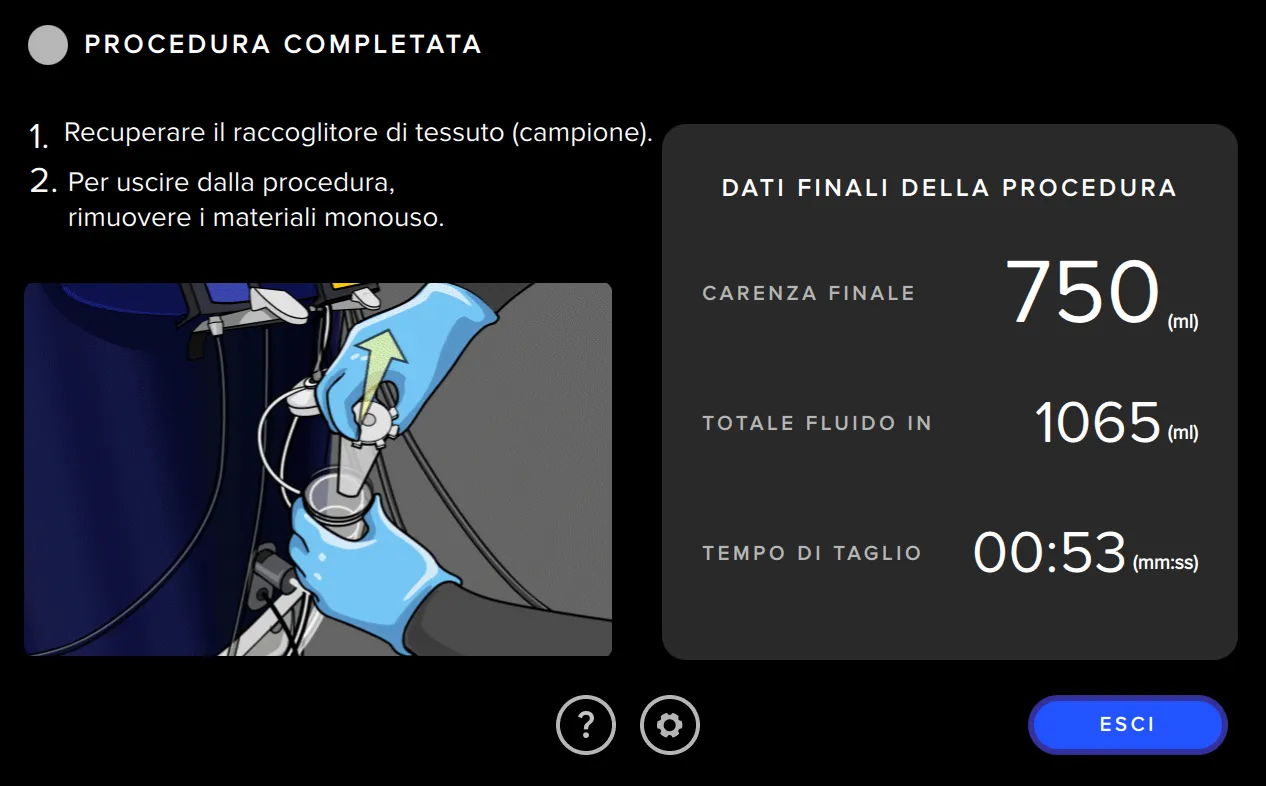 Screenshot dell'interfaccia utente del sistema di gestione dei fluidi Fluent Pro che mostra il riepilogo della procedura.