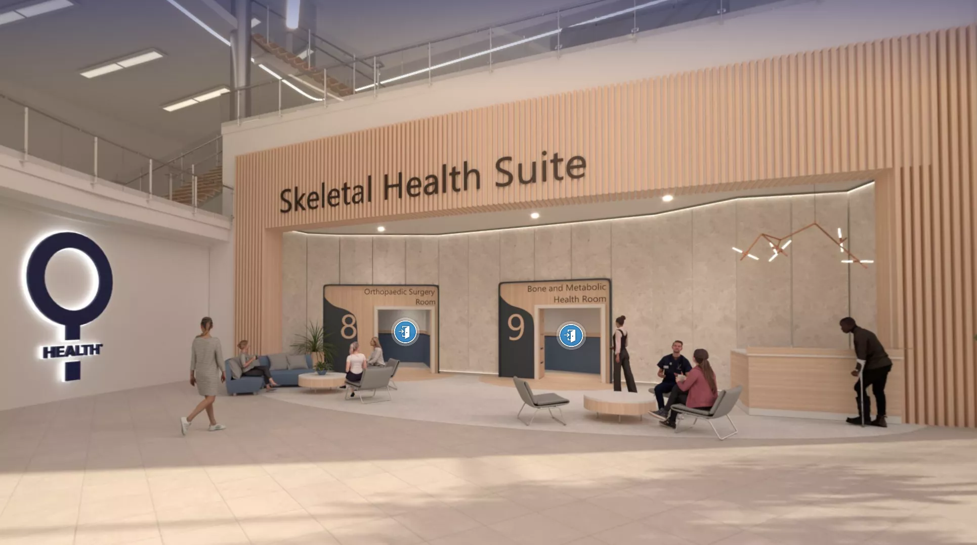 Ospedale virtuale che mostra la sala per la salute ossea